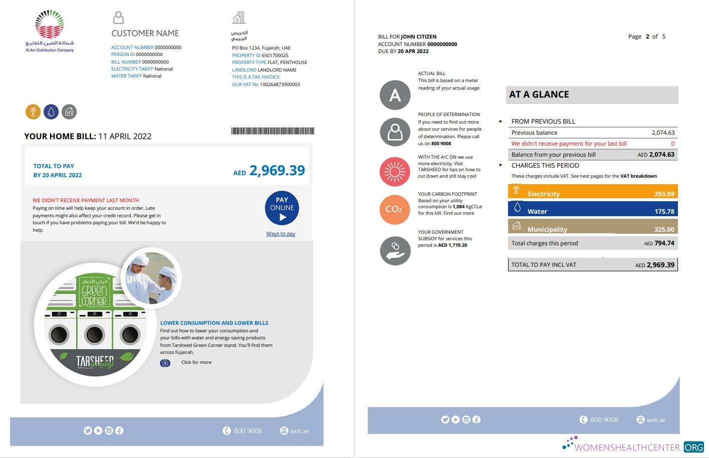 download UAE Fujairah Al Ain Distribution Co. Word and PDF utility bill template (5 pages) 1 2 PDF template